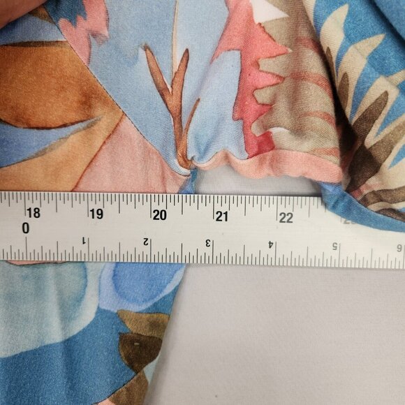 Soft Surroundings Tunic Women's L Floral Palm Leaves 3/4 Sleeve Scoop Neck Blue - Picture 4 of 7